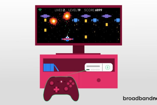 Graphic demonstrating gaming with high-speed internet