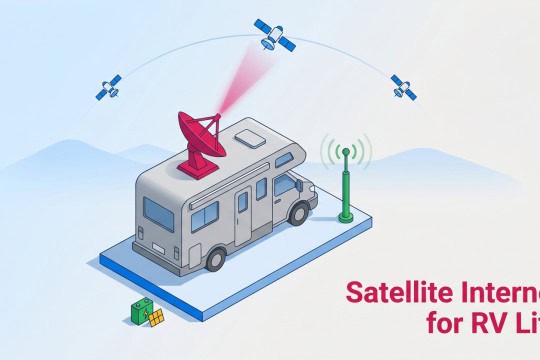 Graphic of an RV connected to a satellite