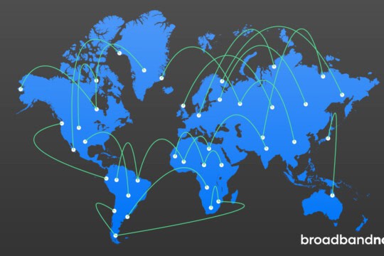 A graphic design of content delivery networks connecting to servers around the world.