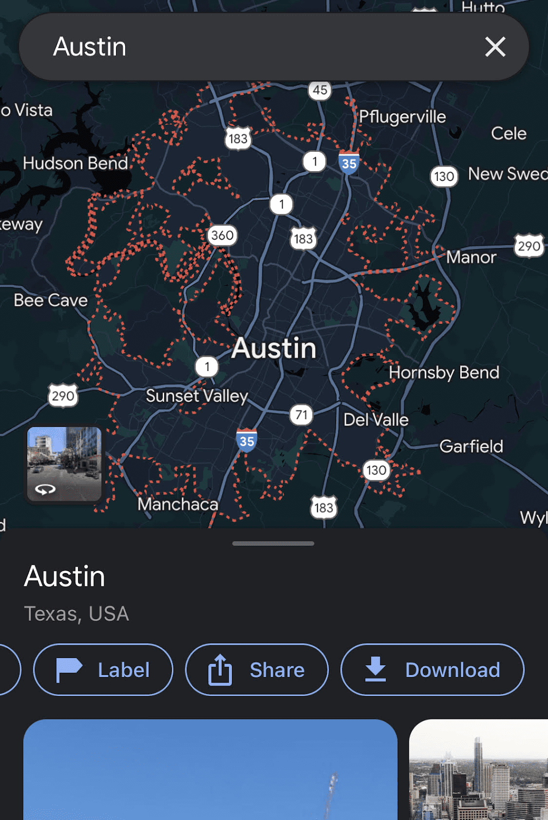 Map of Austin, Texas, on Google Maps via iPhone