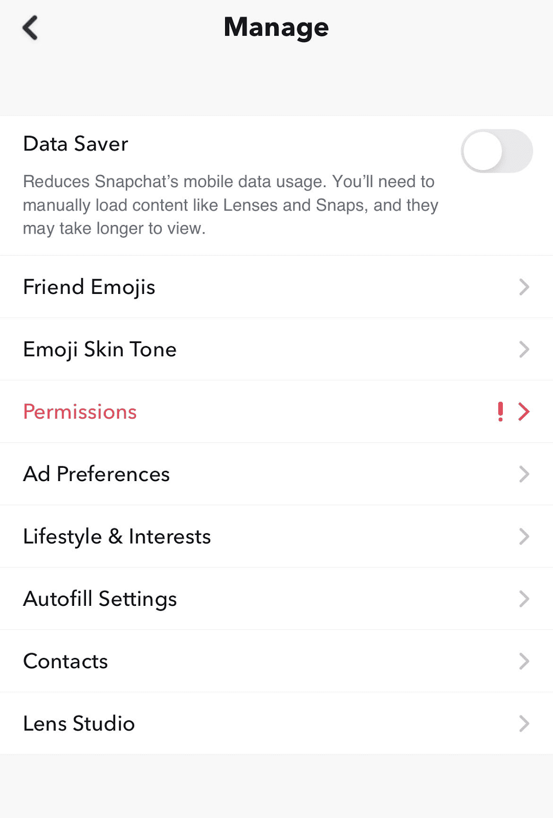 Snapchat settings on iPhone 