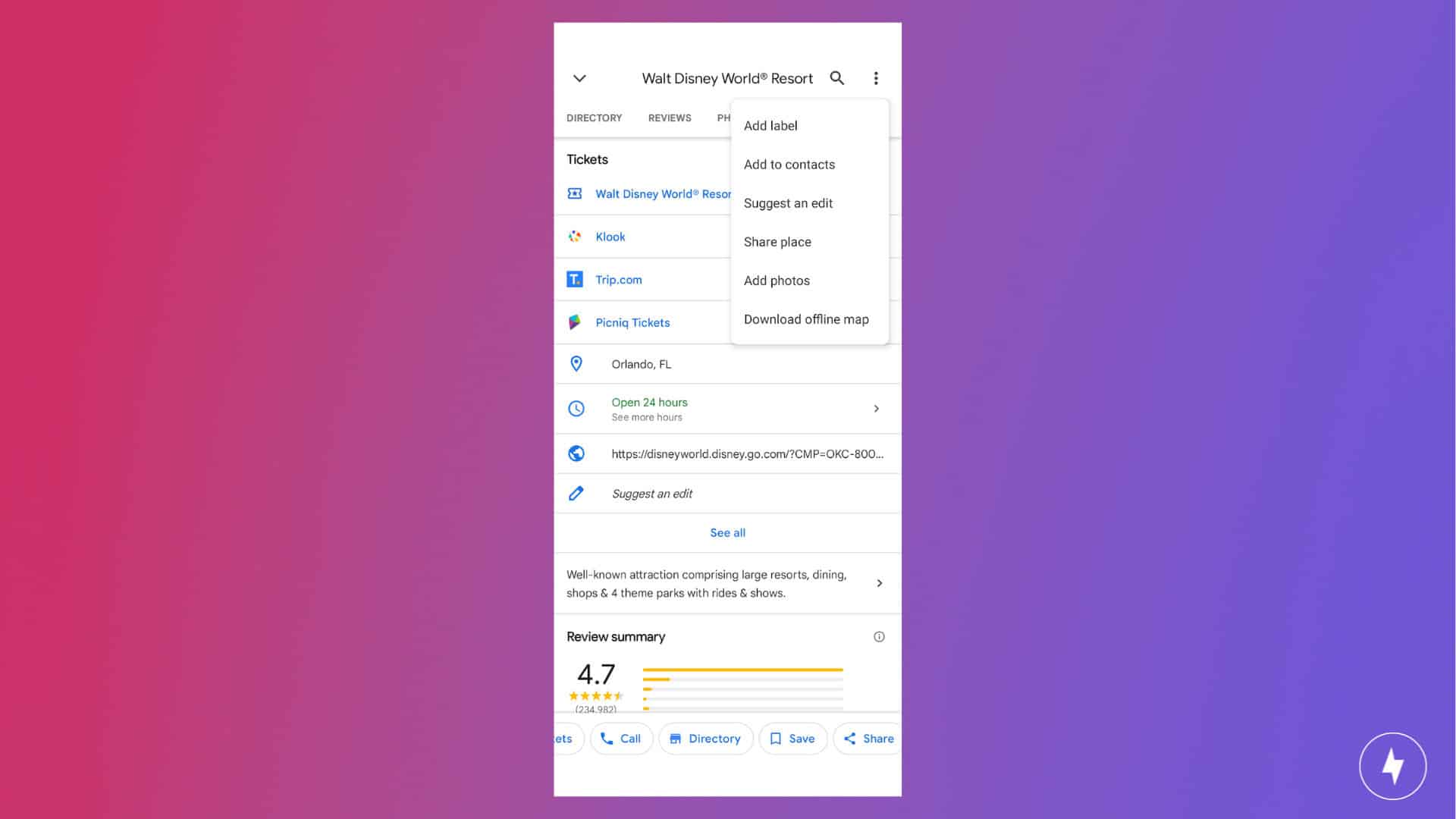Google Maps app settings on Android.