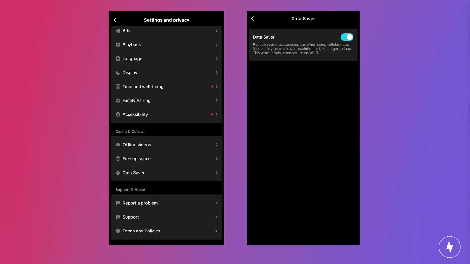 TikTok app settings on Android.