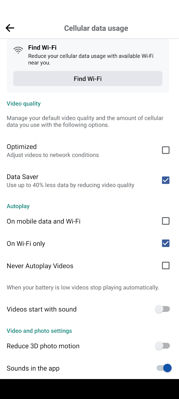 YouTube app settings on Android