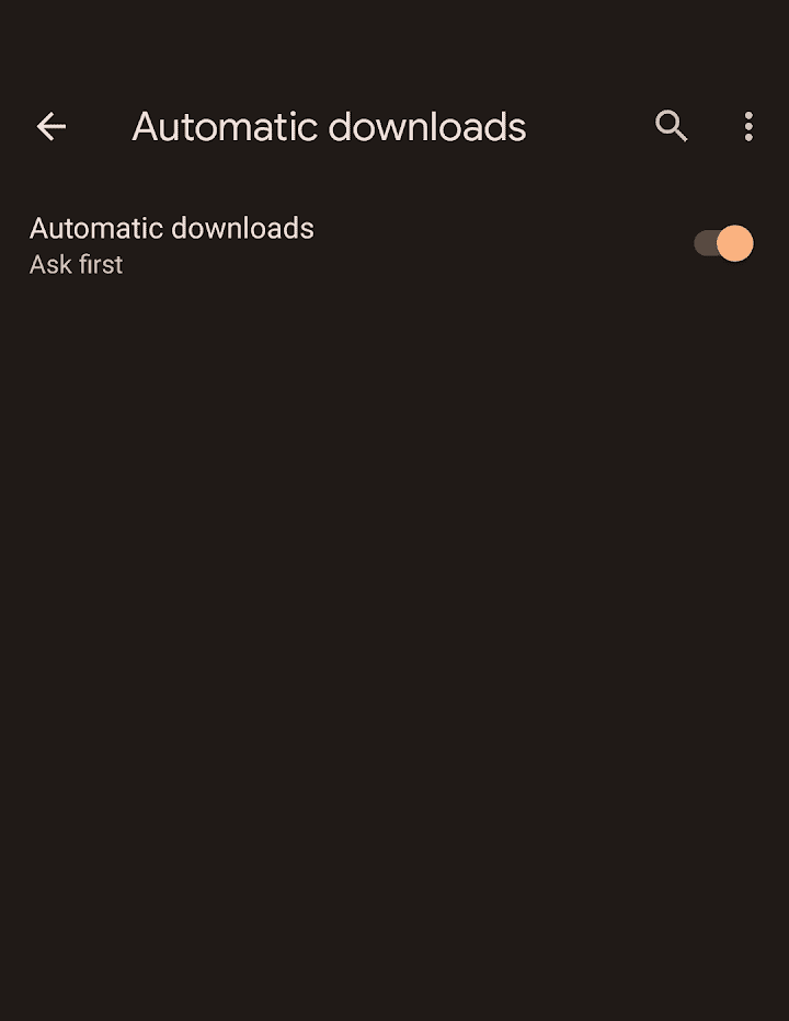 Google Chrome app settings on Android automatic downloads screen