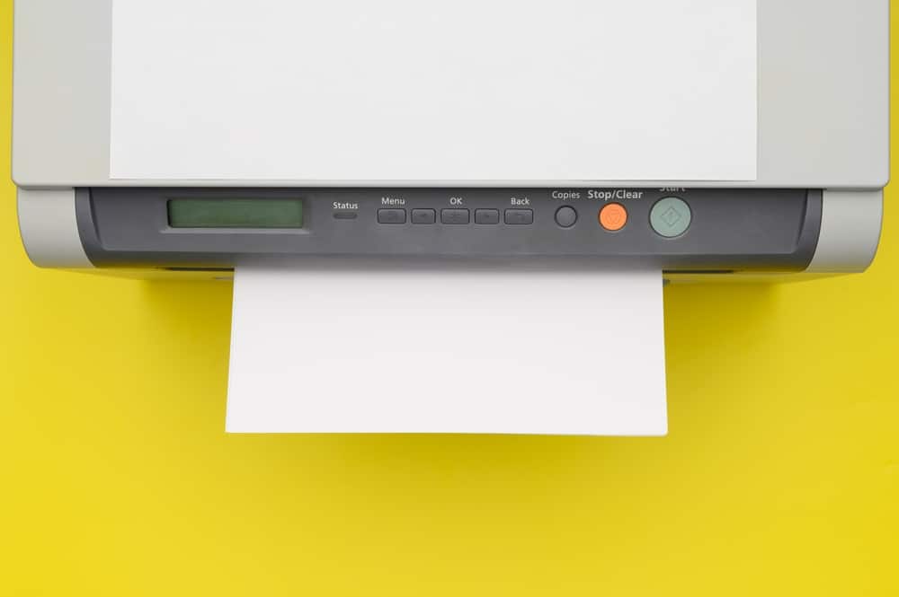 Inkjet printer with a blank sheet of paper 