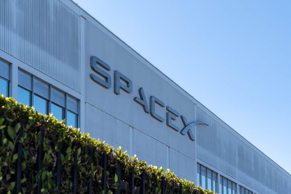 Closeup of SpaceX headquarters building