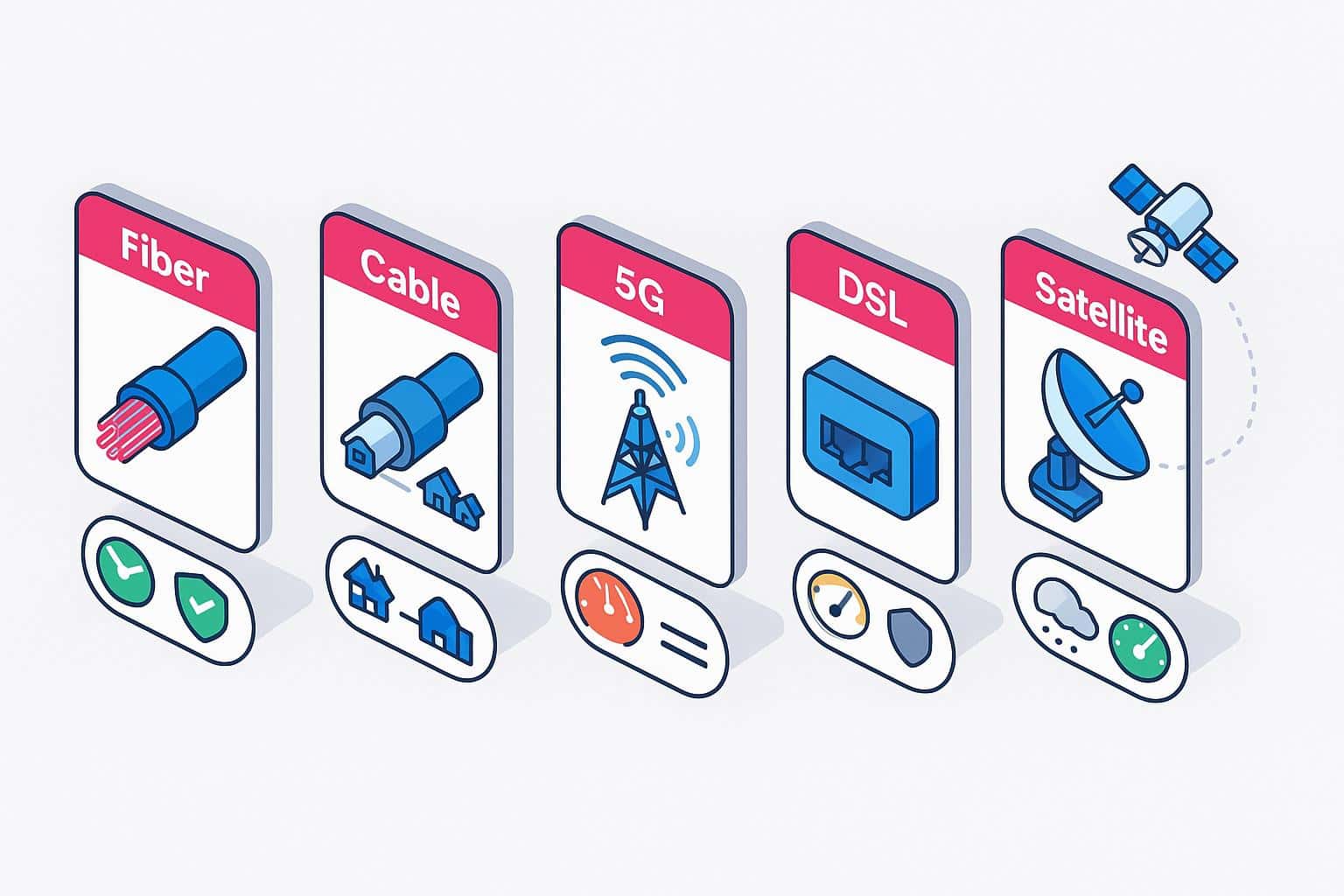 Graphic compares common internet technologies and their tradeoffs in speed, reliability, and latency.
