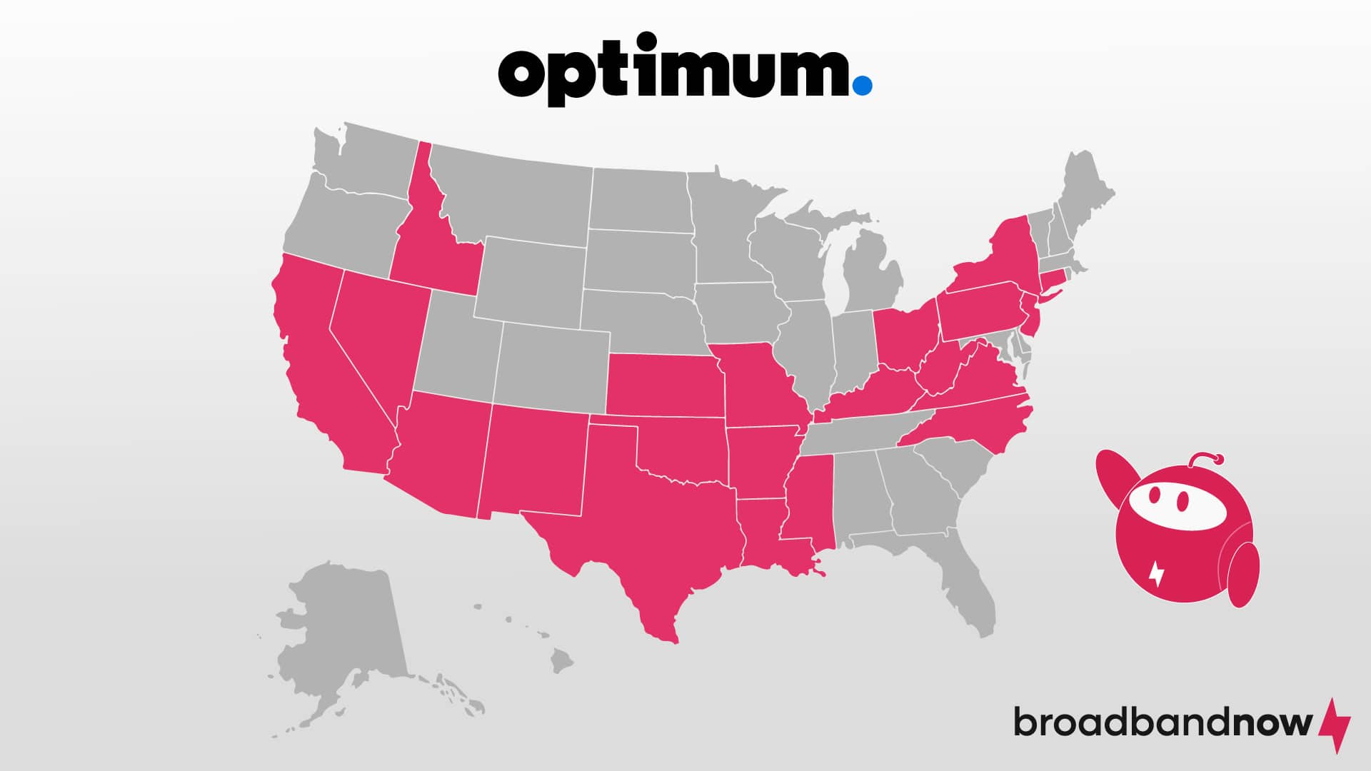 A map showing Optimum’s coverage in the United States.