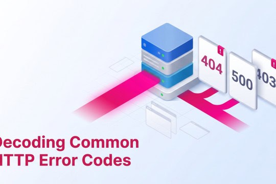 An isometric 3D illustration featuring a server stack and glowing digital path leading to HTTP error cards
