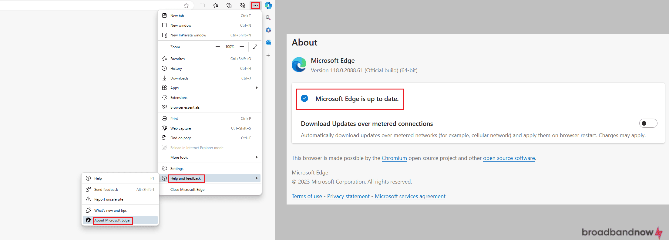Screenshots of Microsoft Edge update process