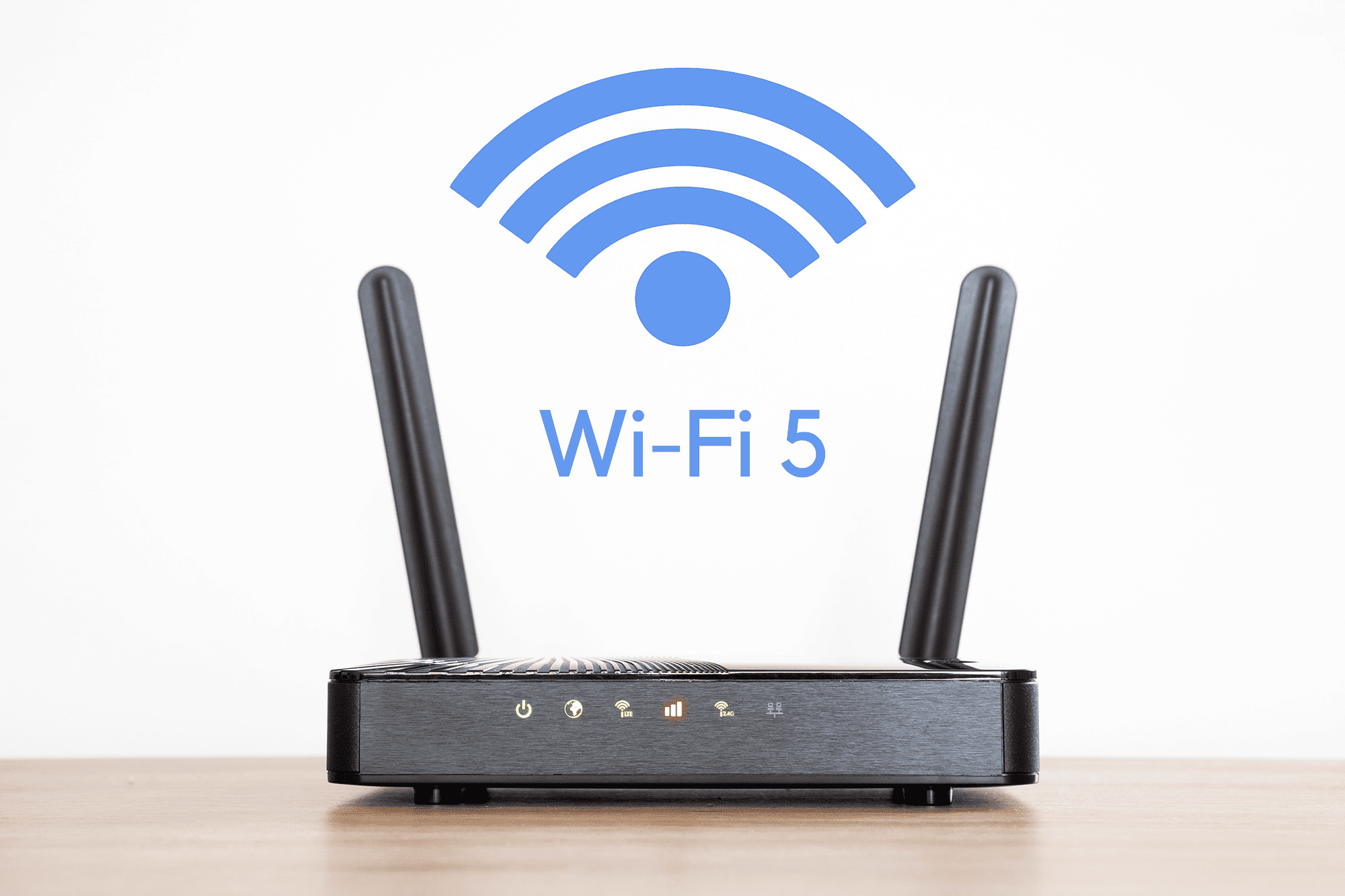 Router with a Wi-Fi symbol and the words Wi-Fi 5 above it