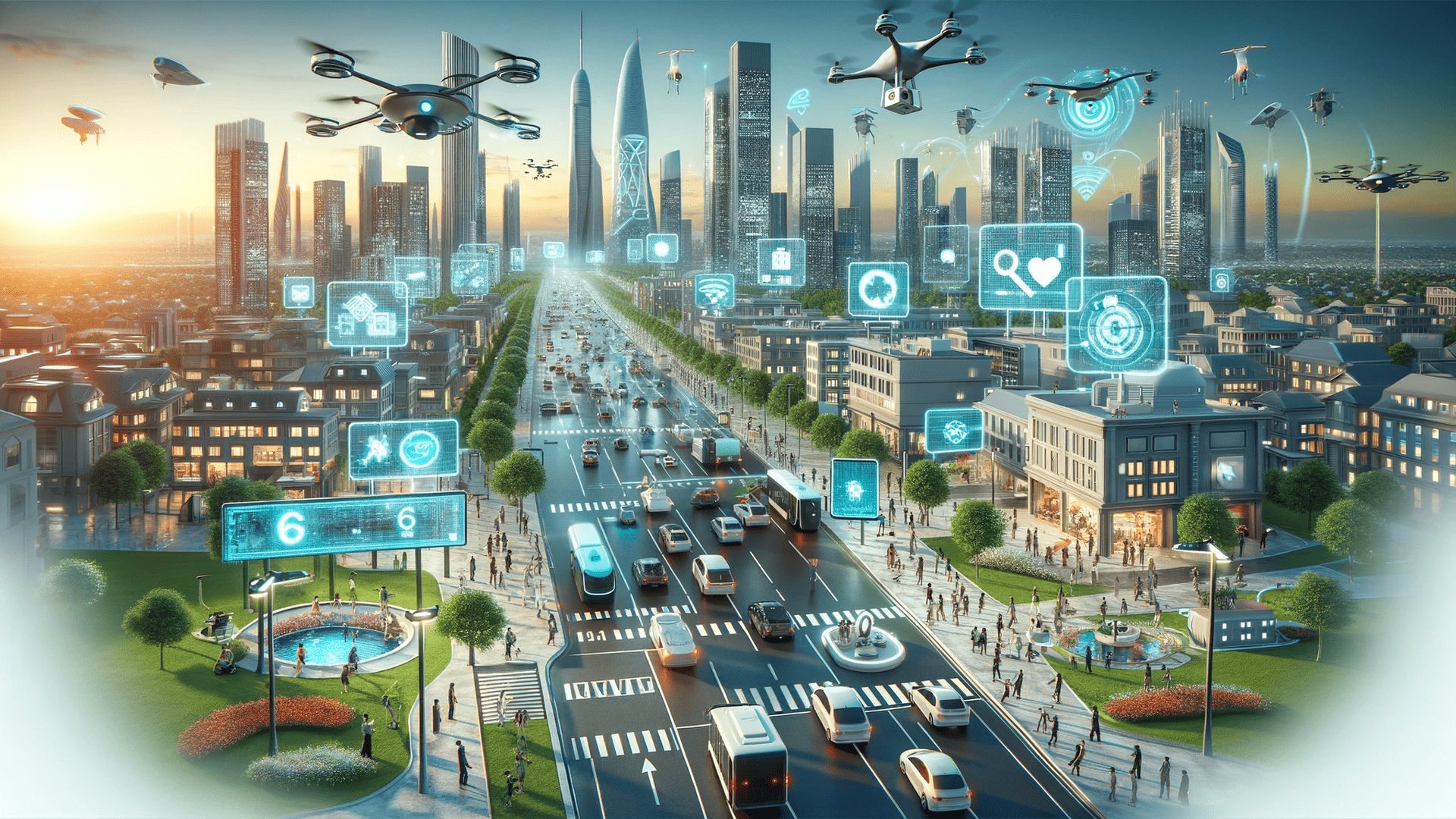 Illustrated image of an interconnected city 