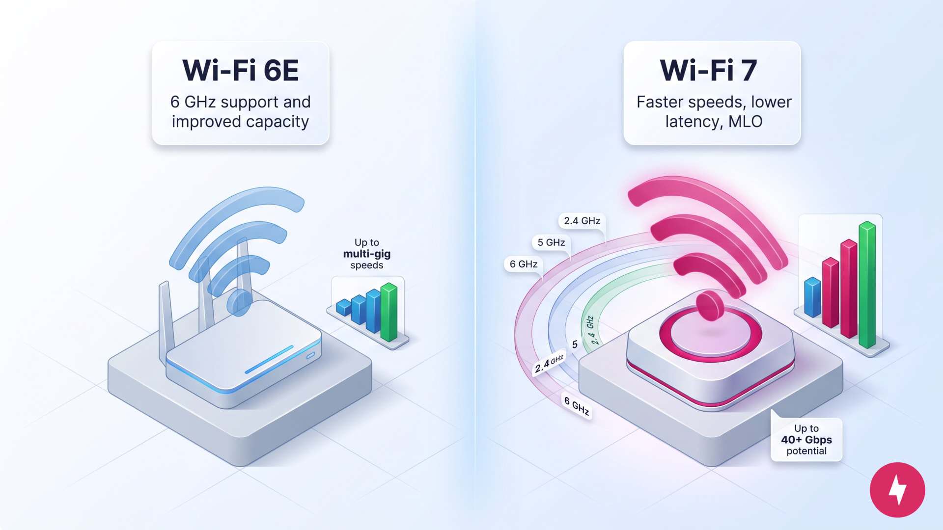 Comparison chart showing the performance advantages of Wi-Fi 7 over Wi-Fi 6E.