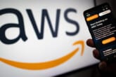 AWS logo in the background and on a phone