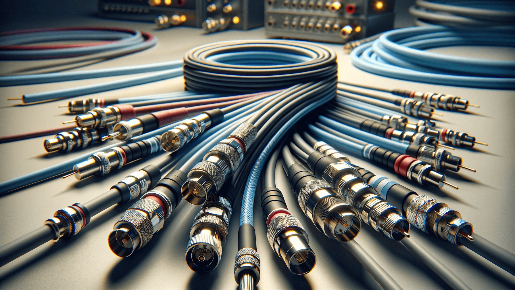 Illustration of numerous coaxial cables splayed out in an arc