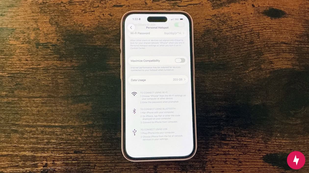 A screenshot of an iPhone 16's Personal Hotspot settings, highlighting the Data Usage estimate.