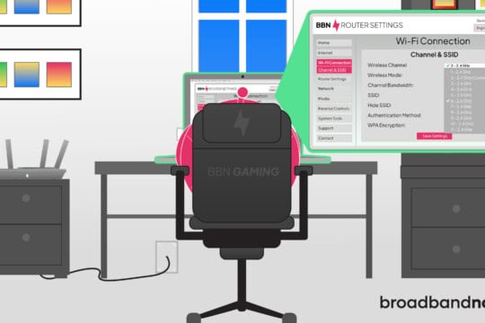 A graphic design image of a character mascot in front of a computer with a pop-up of the screen zoomed in.