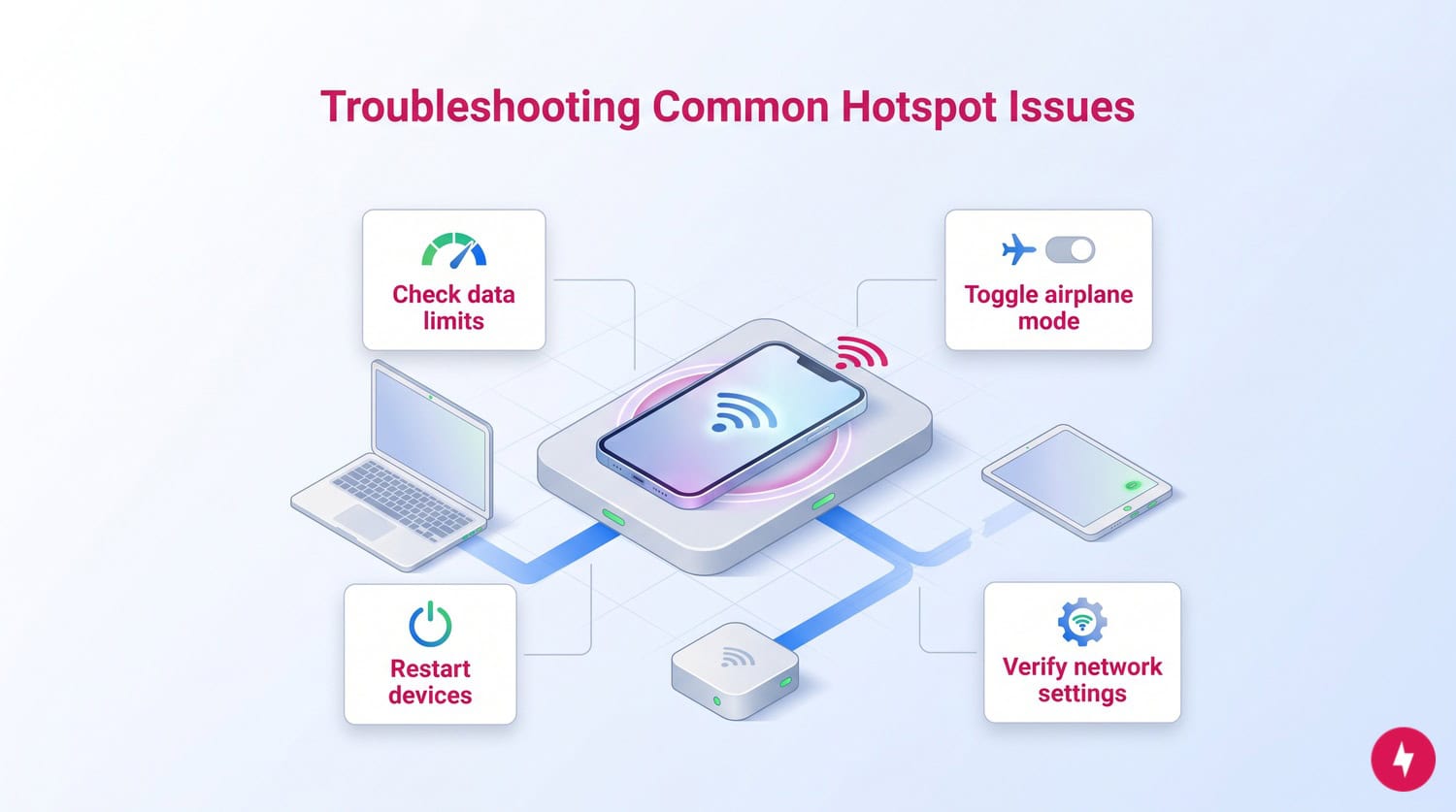 An infographic showing four steps to fix hotspot connection issues with devices central.