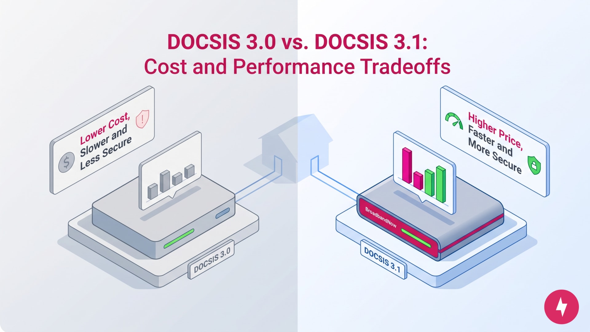 Comparison graphic showing the cost and speed differences between DOCSIS 3.0 and 3.1 modems.