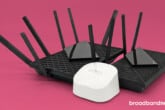 TP-Link AXE75, eero 6+, and TP-Link AX55 side by side