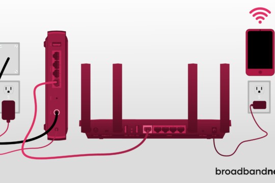 Graphic depicting a router and modem setup