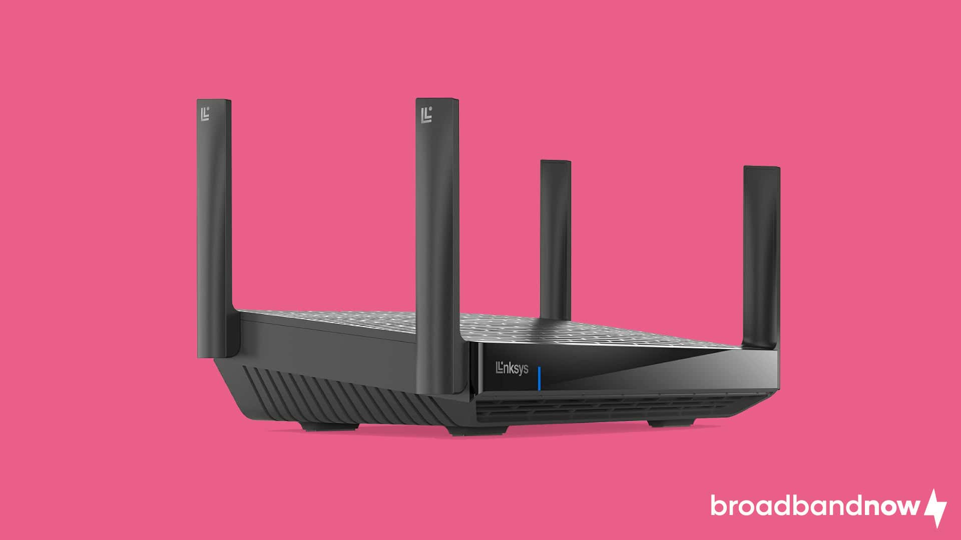 Image of a Linksys Hydra Pro 6E Wi-Fi router on a pink background
