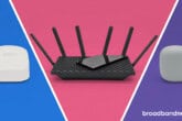 Photos of the Amazon eero 6+, TP-Link AXE75, and Google Wifi routers in a collage