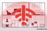 Graphic of a house interior with a red Wi-Fi signal and exclamation point in the center.