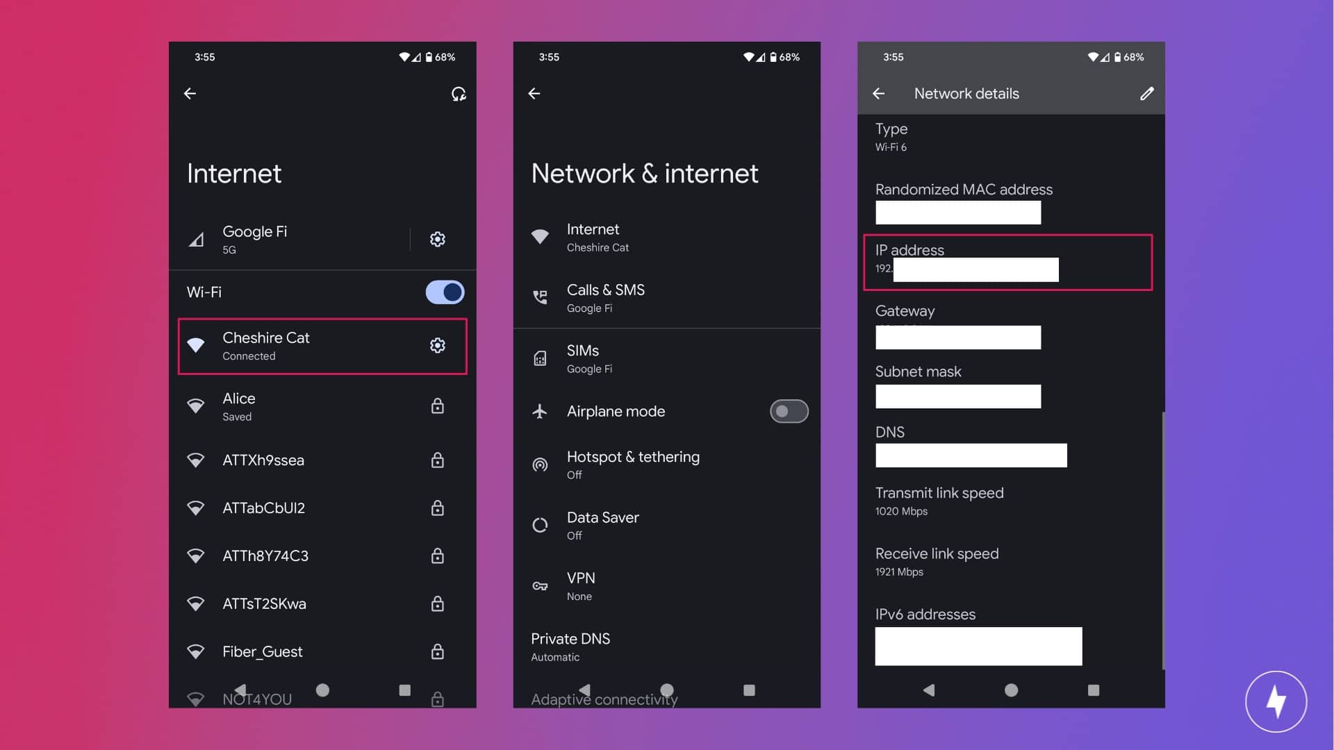 Screenshots of the network settings on an Android.