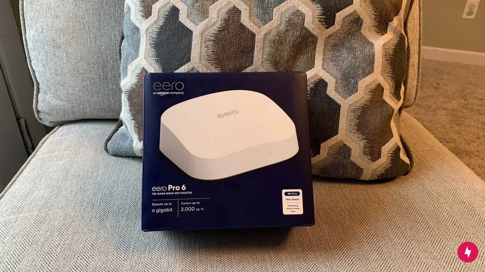 The front of the box of an Eero Pro 6 device.
