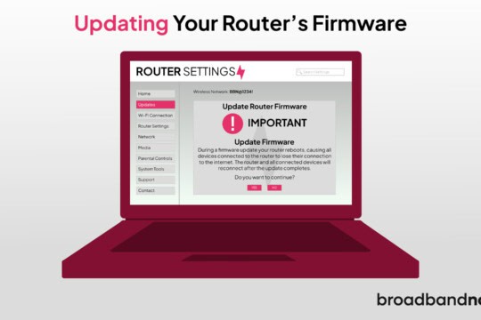 Graphic of a laptop with router settings displayed.