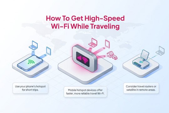 Illustration showing different ways to access the internet while traveling