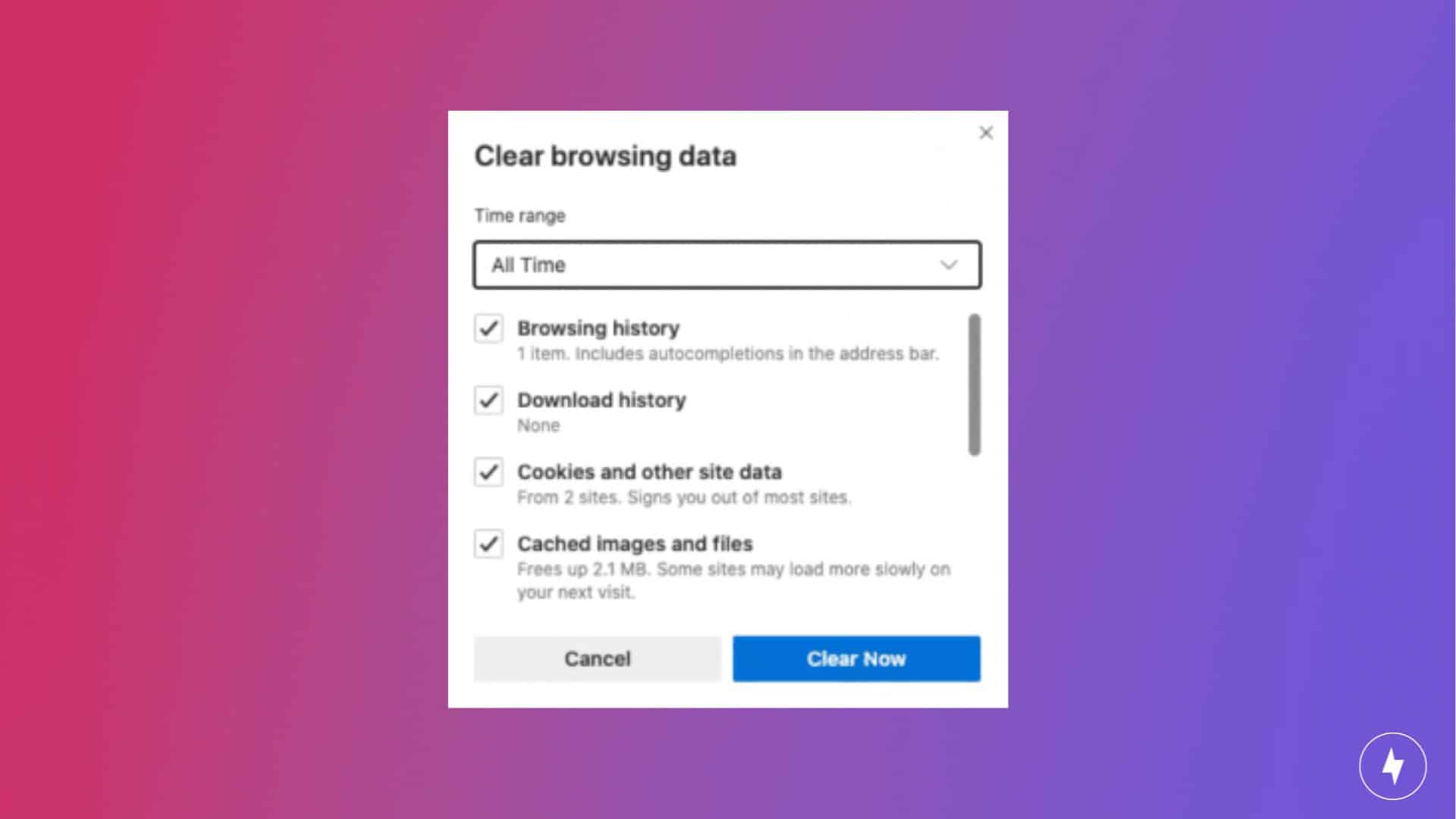 A screenshot of deleting browsing history on Microsoft Edge 