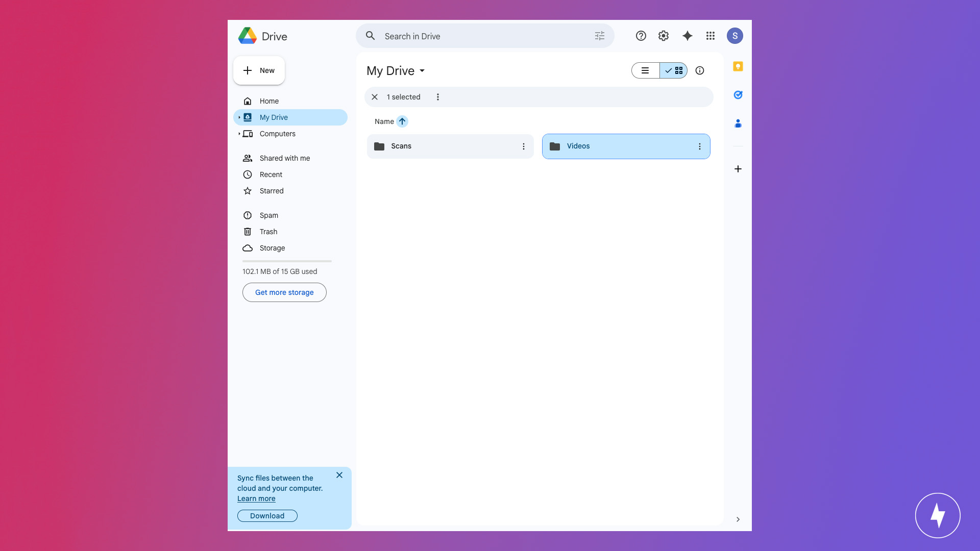 A screenshot of the Google Drive home screen on desktop.
