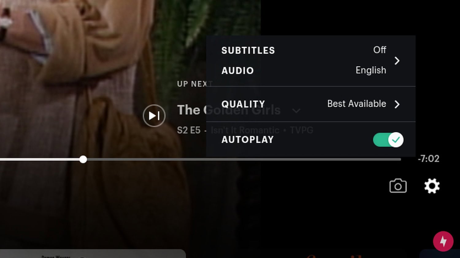 A screenshot of how to access video quality settings on Hulu.