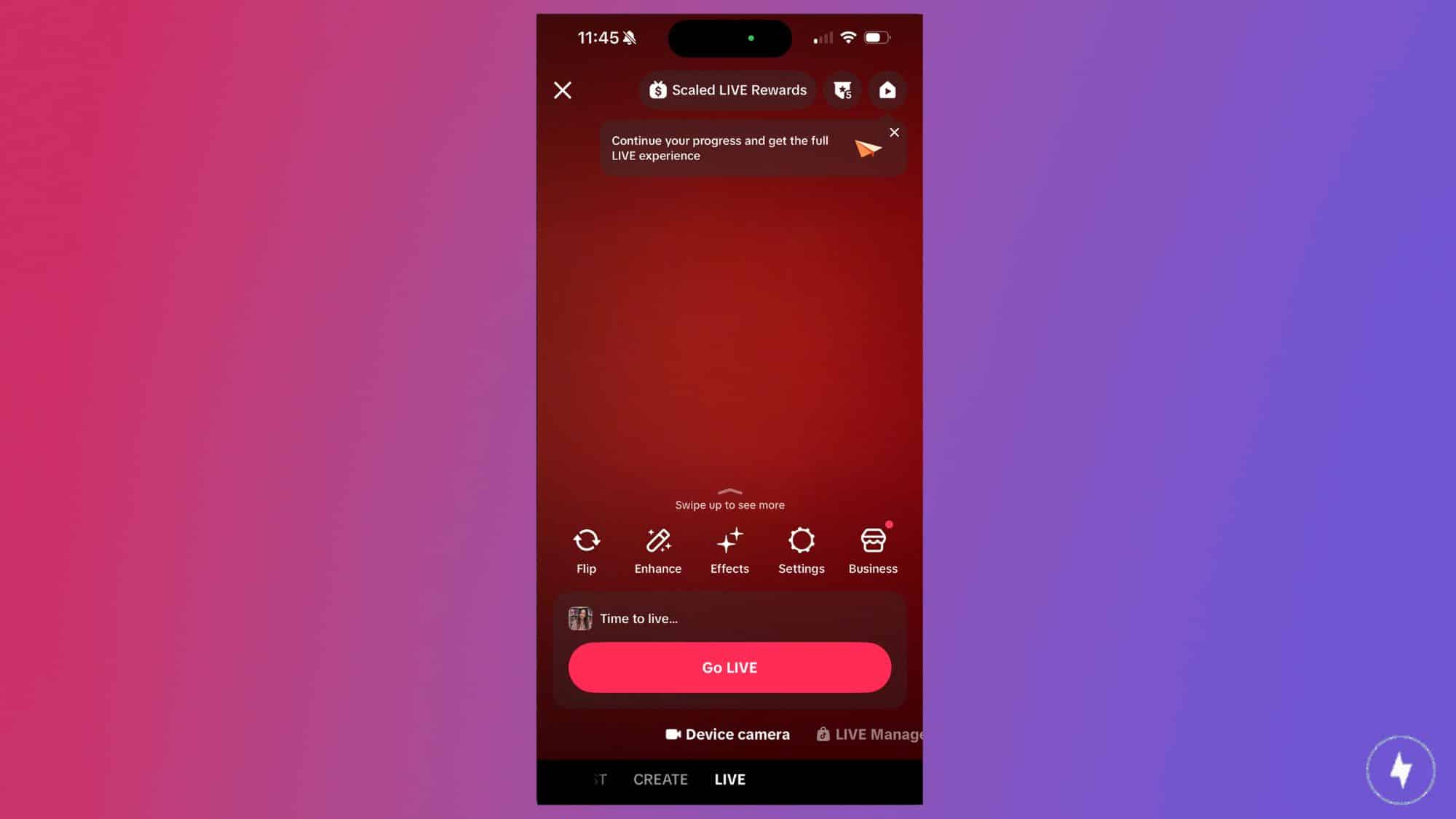 A screenshot of TikTok's Live screen with customization options.