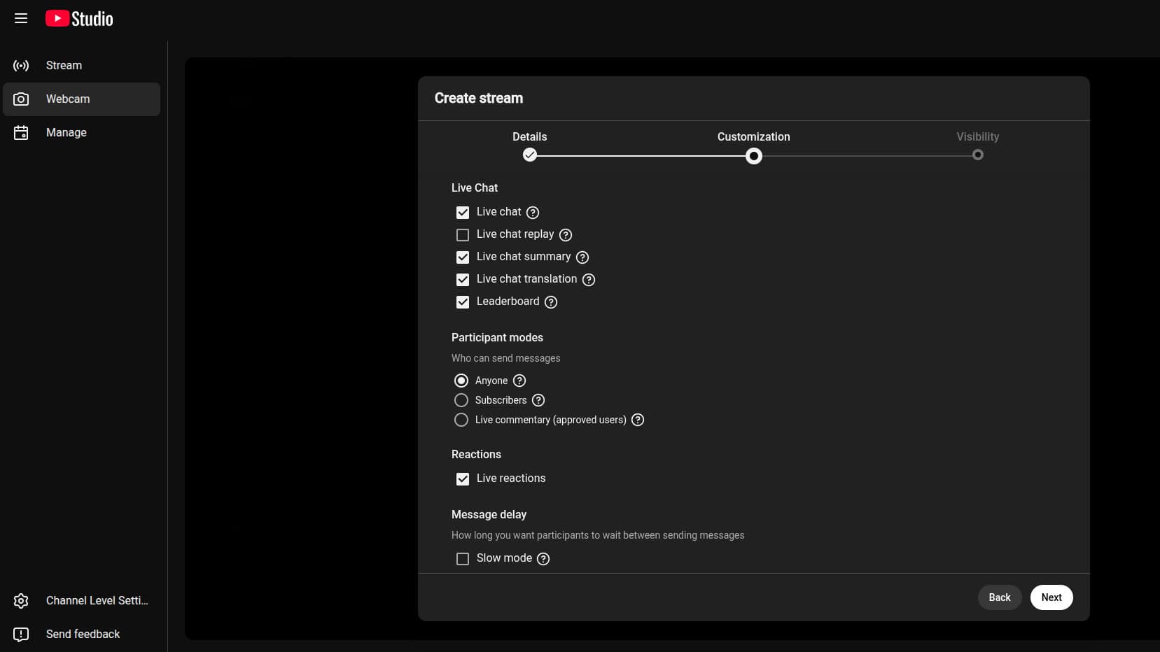 A screenshot from YouTube Studio with customization settings.