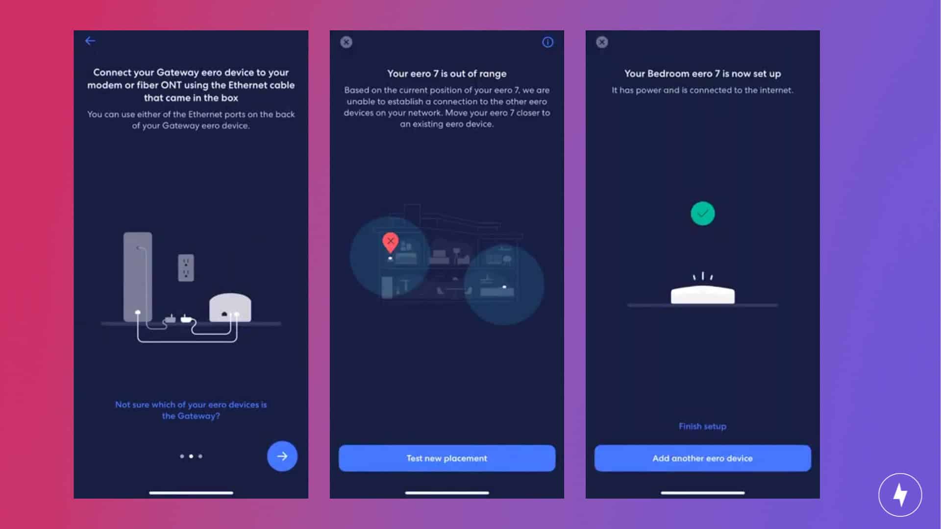 Screenshots of the eero 7 setup on the mobile app.