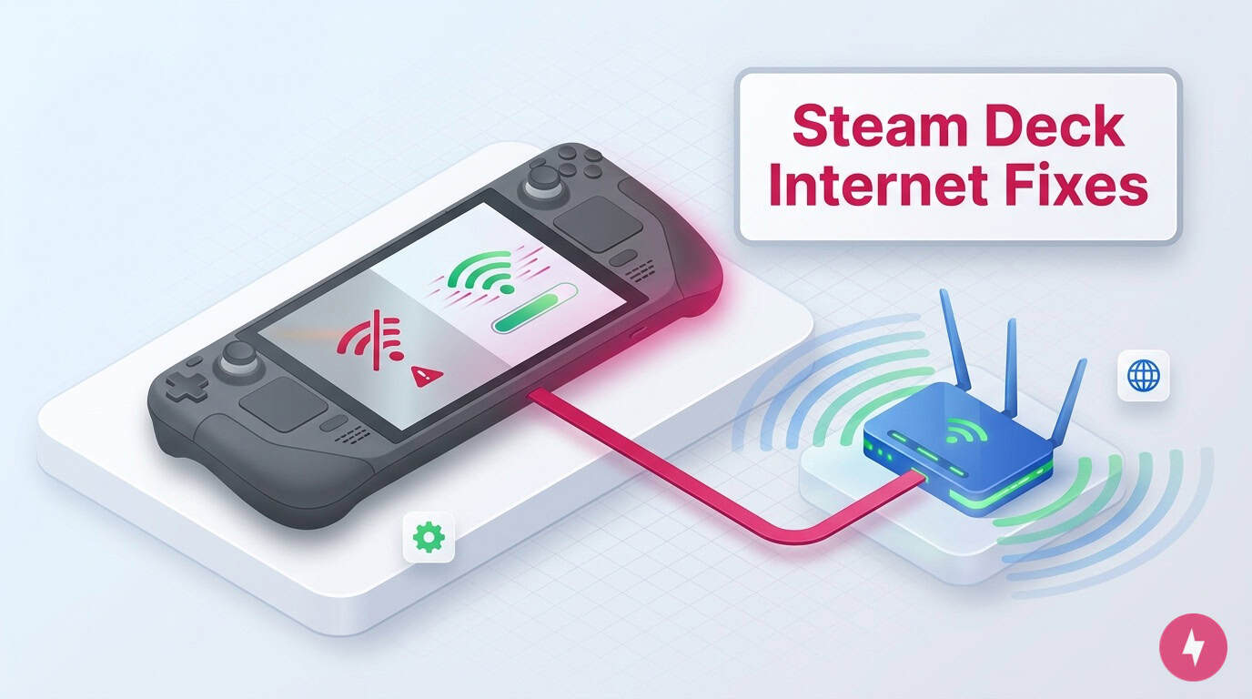 An isometric gaming handheld and router graphic illustrating the transition from offline to online.