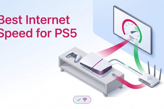 Graphic showing a console connected to a router and TV.