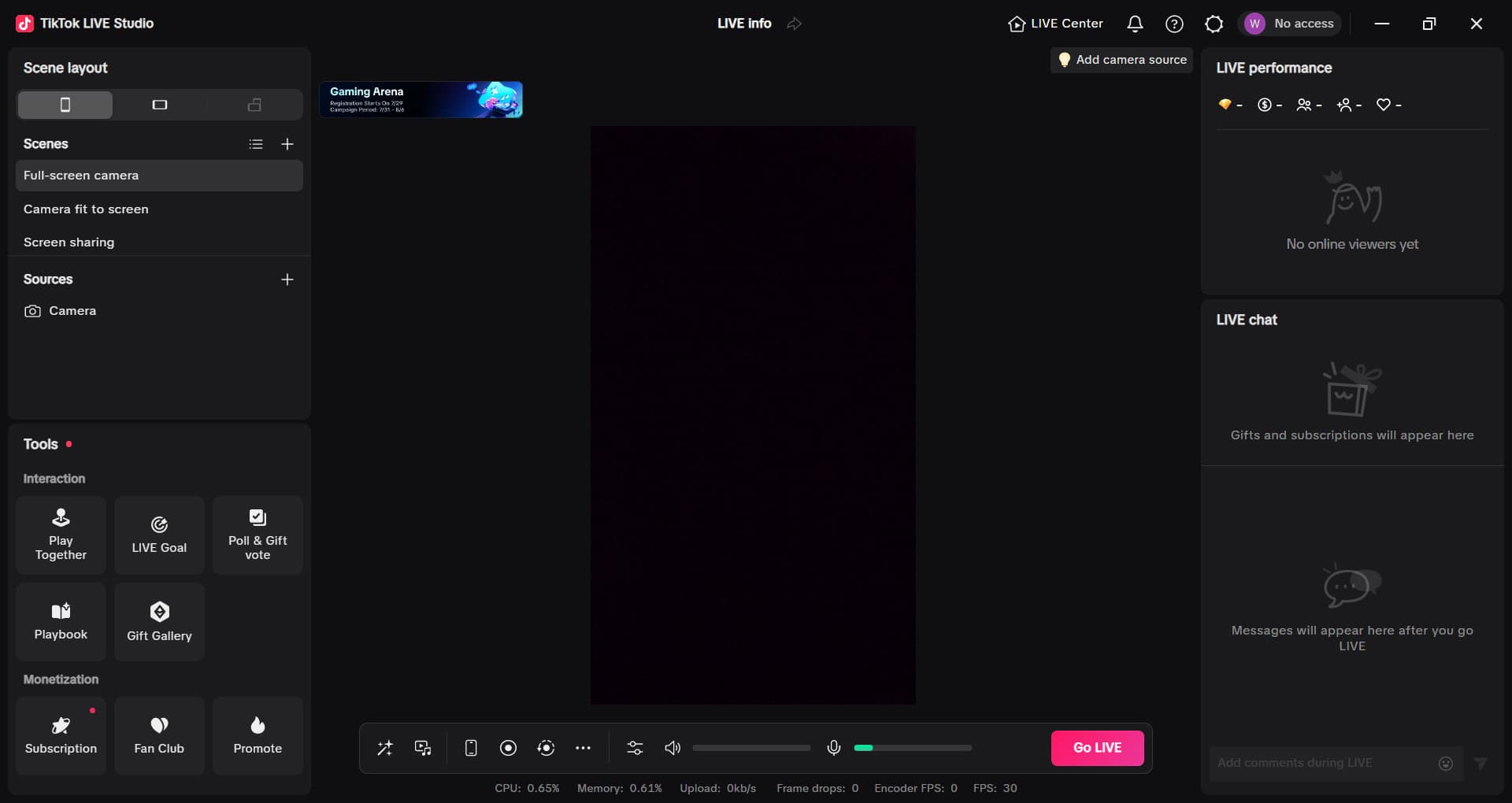 Screenshot of TikTok Live Studio’s dashboard on a PC