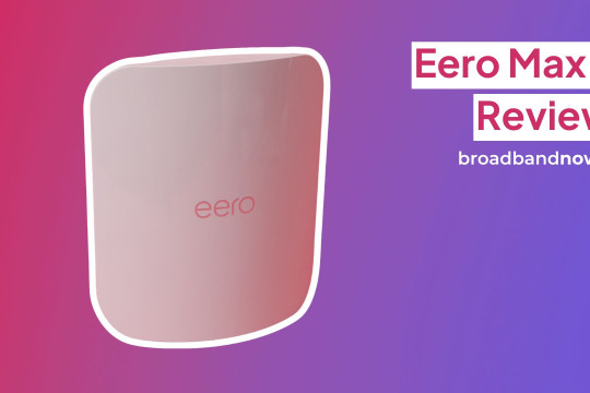 A white Eero Max 7 against a gradient background.